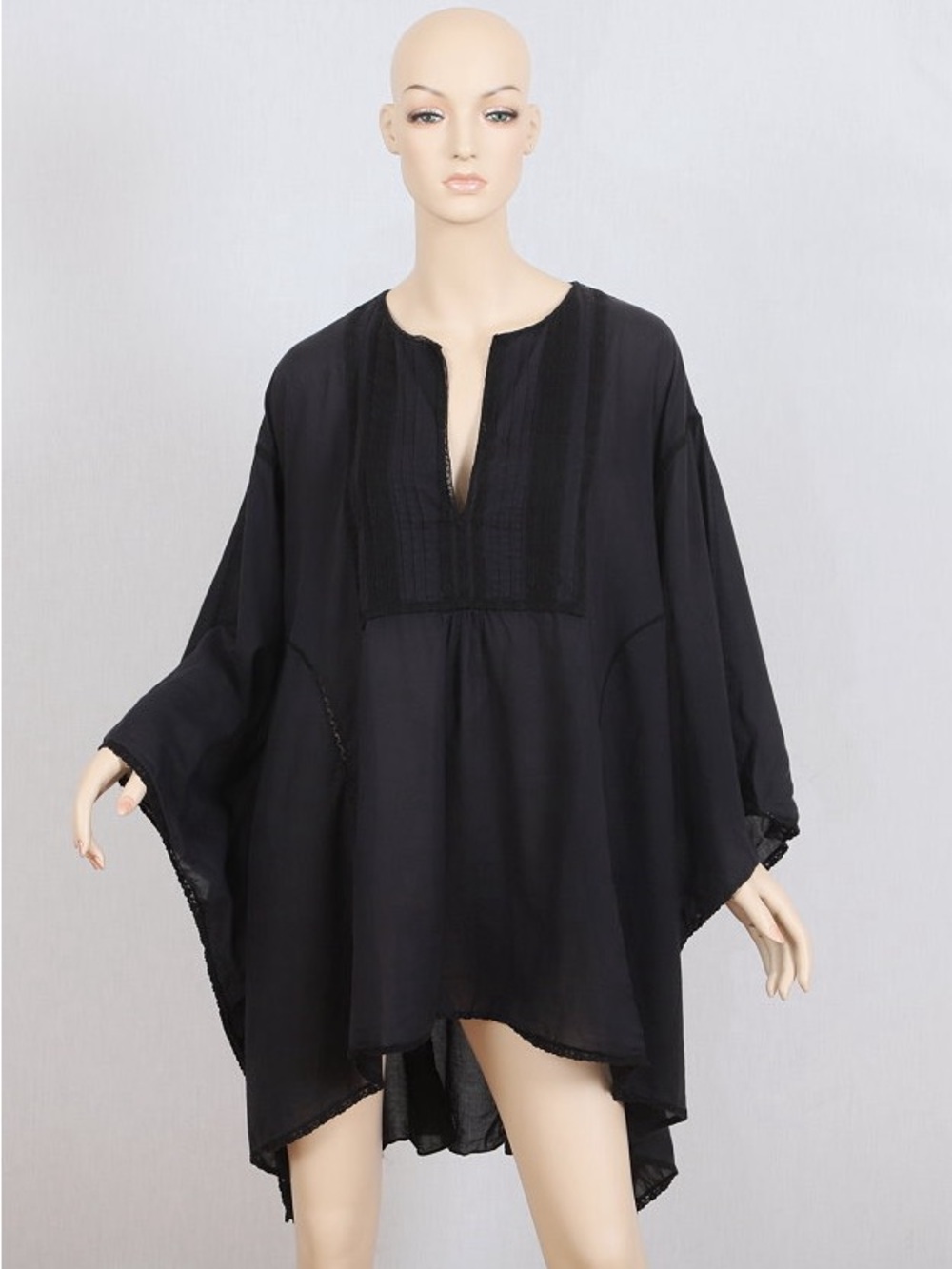 Burberry Black V-Neck 100% cotton Swim Coverup Poncho Tunic top